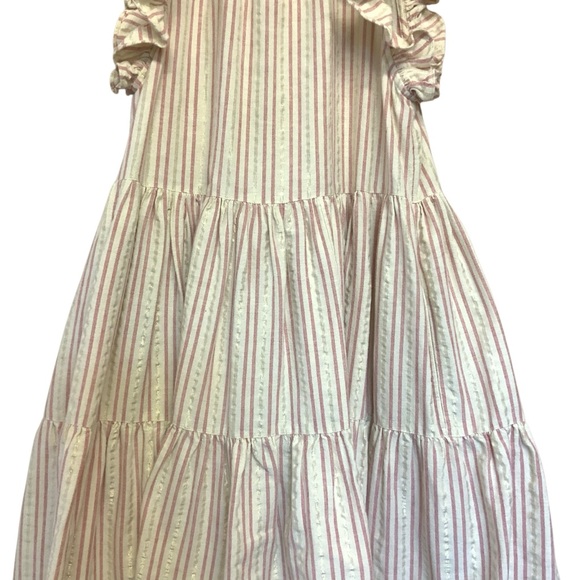 Ulla Johnson Tamsin Striped Cotton Ruffle Flutter Sleeve Dress - Picture 6 of 11